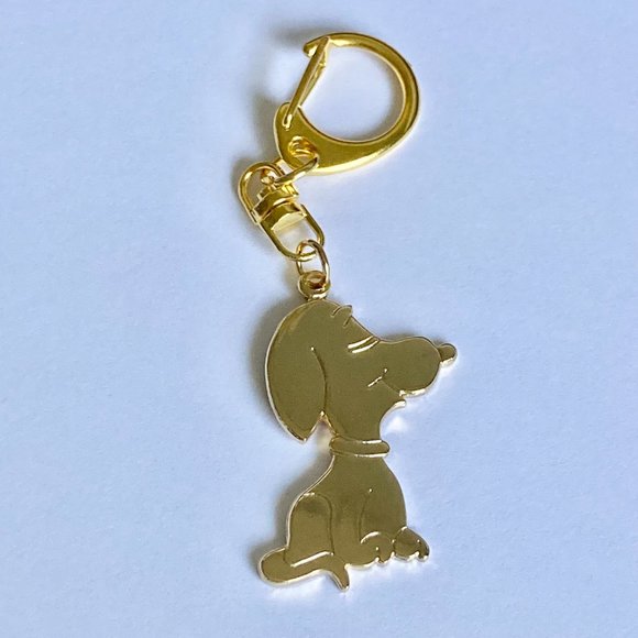 Vintage Snoopy Dog Keychain Keyring Zipper Pull Purse Charm Gold Plated Peanuts - Picture 5 of 12